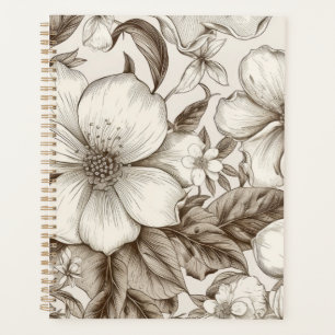 Agenda Patrón de Sepia Floral Vintage (14)