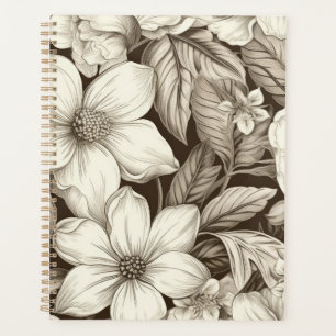 Agenda Patrón de Sepia Floral Vintage (6)