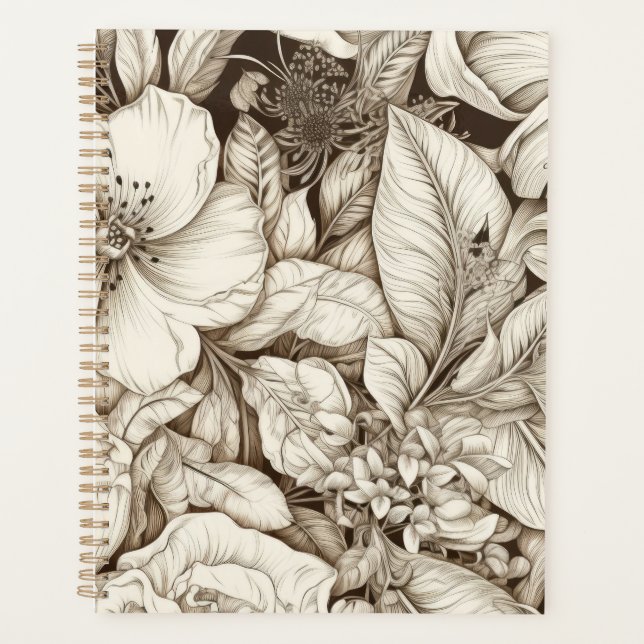 Agenda Patrón de Sepia Floral Vintage (9) (Anverso)