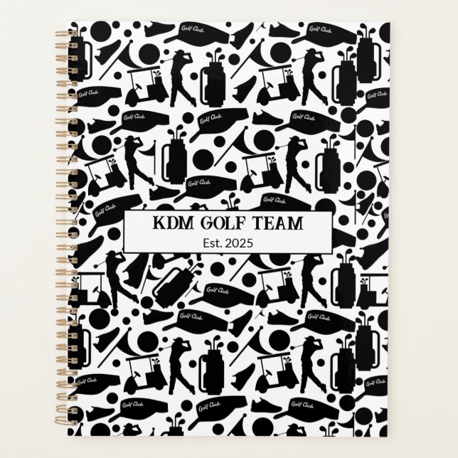 Agenda Patrón de silueta de golf clásico blanco y negro (Anverso)