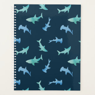 Agenda Patrón de siluetas de tiburones nadando en acuarel