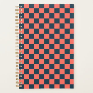 Agenda Patrón de tablero de ajedrez de coral y azul marin