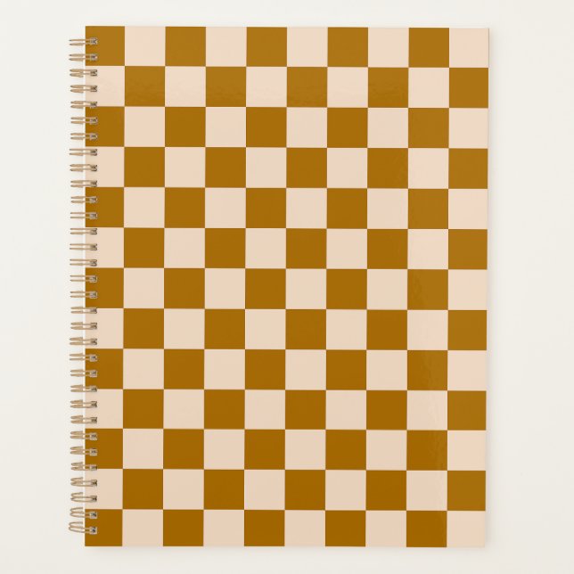 Agenda Patrón de tablero de ajedrez marrón y beige (Anverso)