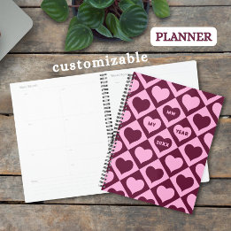 Agenda Patrón de tablero de corazón personalizado Rosa Bu