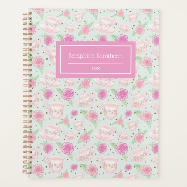 Agenda Patrón de tazas de té florales de girasol lindo pe (Anverso)
