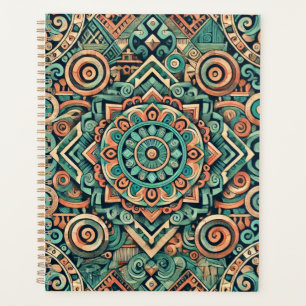 Agenda Patrón de terracota y azul teal inspirado en aztec