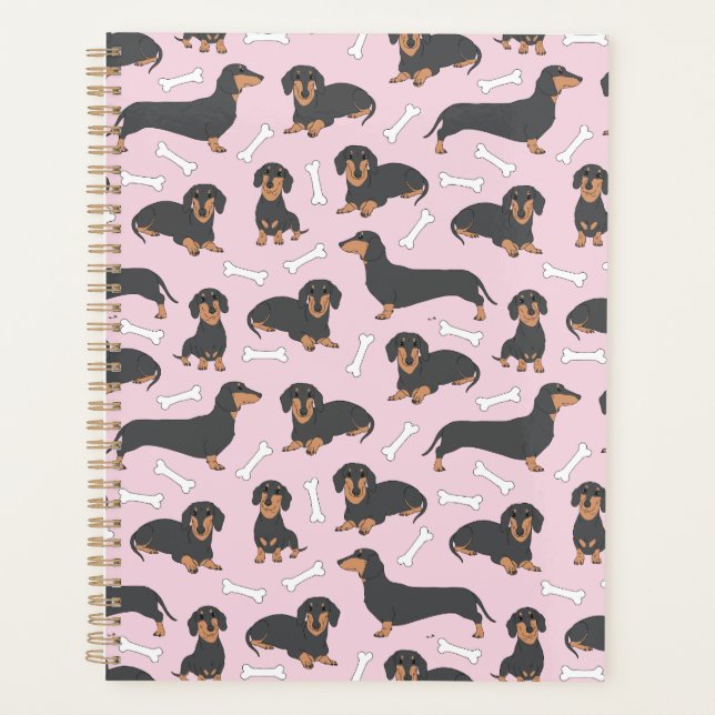 Agenda patrón de variedad dachshund en rosa (Anverso)