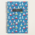 Agenda Patrón de veleros<br><div class="desc">Patrón con ilustracion de veleros rojos y amarillos sobre fondo azul. Personalice el texto en la parte delantera.</div>
