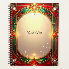 Agenda Patrón de vidrio tintado rojo y verde ornamentado