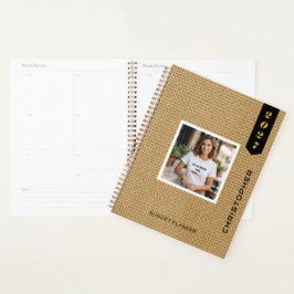 Agenda Patrón de yute natural con texto y foto modernos p