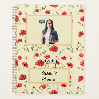Agenda Patrón del acuarela de flor de adormidera roja Pla