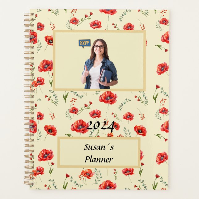 Agenda Patrón del acuarela de flor de adormidera roja Pla (Anverso)