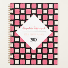 Agenda Patrón elegante de cuadrado negro y rosa