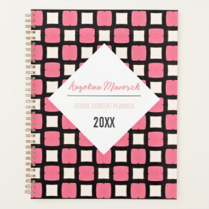 Agenda Patrón elegante de cuadrado negro y rosa