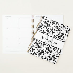 Agenda Patrón elegante de damasco francés blanco y negro