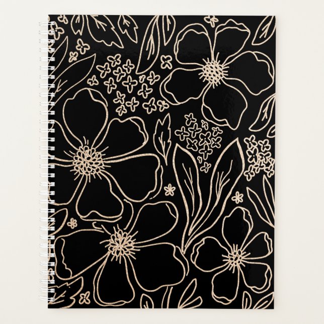 Agenda Patrón elegante de flor de línea dorada (Anverso)