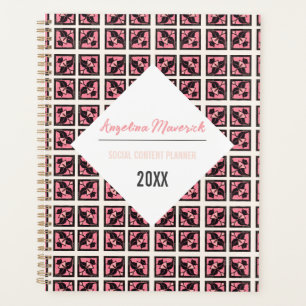 Agenda Patrón elegante de flores cuadradas en negro y ros