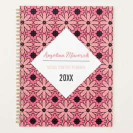 Agenda Patrón elegante de flores rosadas y negras