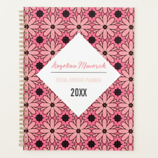 Agenda Patrón elegante de flores rosadas y negras