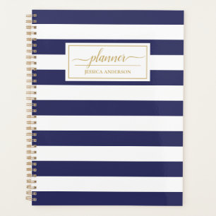 Agenda Patrón elegante de franjas blancas azules de la M