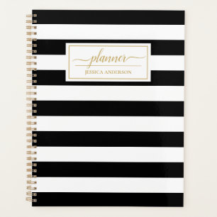 Agenda Patrón elegante de franjas blancas negras