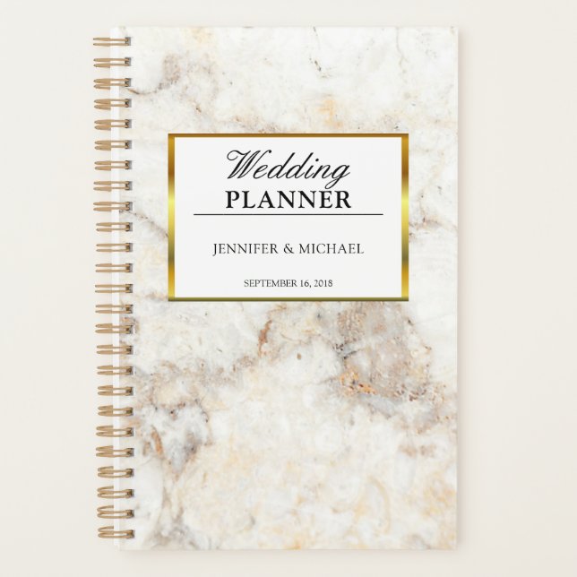 Agenda Patrón elegante de mármol dorado blanco Planificad (Anverso)