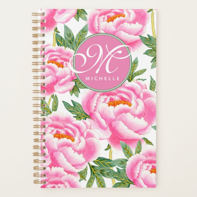Agenda Patrón elegante de tonos rosados - Monogramado (Anverso)