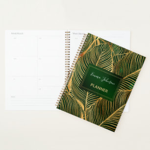 Agenda Patrón elegante del verde de las hojas de oro