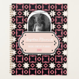 Agenda Patrón elegante rosa y negro con foto social