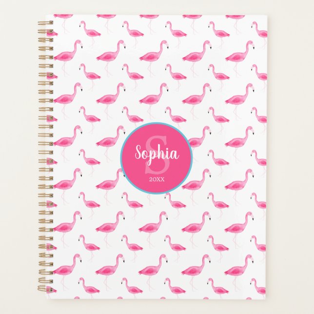Agenda Patrón Flamingo de color de agua personalizado (Anverso)