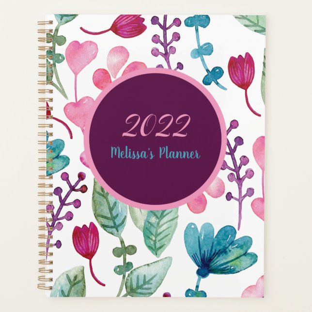 Agenda Patrón floral acuarela de guiones Personalizar Gir (Anverso)