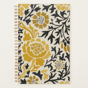 Agenda Patrón floral amarillo y negro de estilo vintage