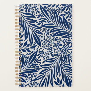 Agenda patrón floral azul con diversas hojas y flores