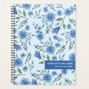 Agenda Patrón floral azul de color de agua suave