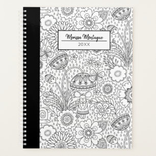Agenda Patrón floral blanco blanco y negro