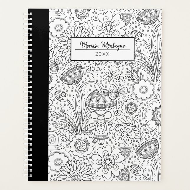 Agenda Patrón floral blanco blanco y negro (Anverso)
