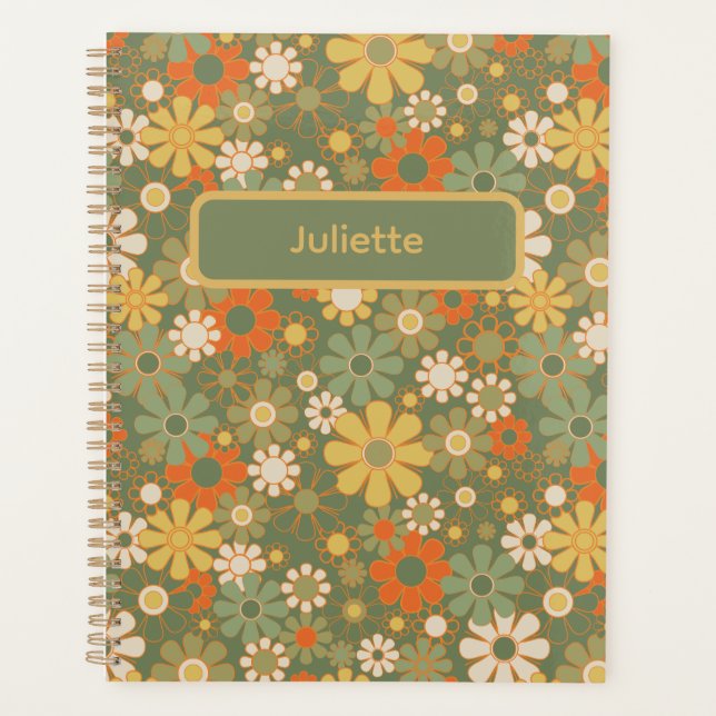 Agenda Patrón Floral Boho Retro de los 70 (Anverso)