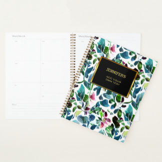 Agenda patrón floral botánico acuarela personal