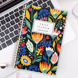 Agenda Patrón Floral Colorido y Personalizado en Negrita