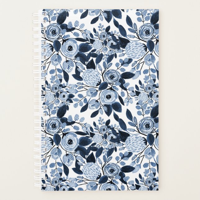 Agenda Patrón floral de acuarela azul Pastel de Marina (Anverso)