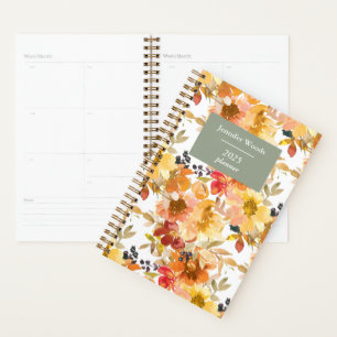 Agenda Patrón floral de acuarela de otoño personalizado