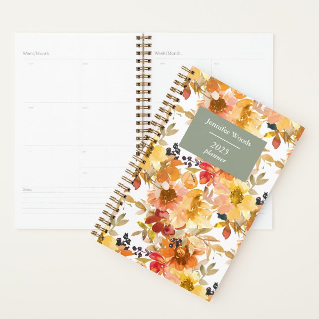 Agenda Patrón floral de acuarela de otoño personalizado (Demostración)