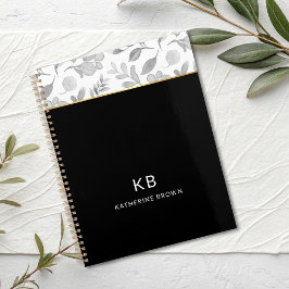 Agenda Patrón floral de acuarela negra elegante 2026