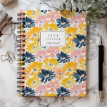 Agenda Patrón floral de acuarela solar Monograma 2025<br><div class="desc">Personaliza este planificador soleado con tu nombre en cursiva azul oscuro enmarcada por un rectángulo blanco,  sobre un audaz y colorido patrón de fondo de flores acuarelas en tonos amarillos,  rosados y azul marino.</div>