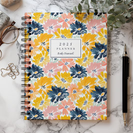 Agenda Patrón Floral de Acuarela Soleado Monograma 2025