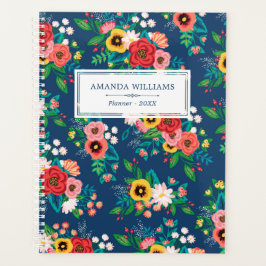 Agenda Patrón floral de Boho folk azul y rojo - Añadir no