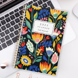 Agenda Patrón floral de colores negrita personalizado 202<br><div class="desc">Personalice este planificador con su nombre en cursiva negra enmarcada por un rectángulo blanco,  sobre un patrón floral autista y colorido sobre un fondo negro.</div>