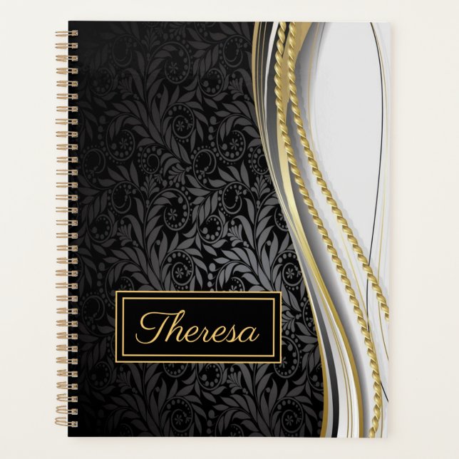 Agenda Patrón floral de leafy monogramado (Anverso)