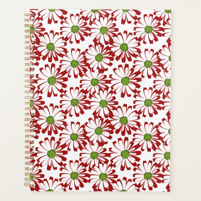 Agenda Patrón floral de margarita roja y verde navidad (Anverso)