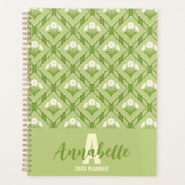 Agenda Patrón floral de margaritas rayado verde amarillo
